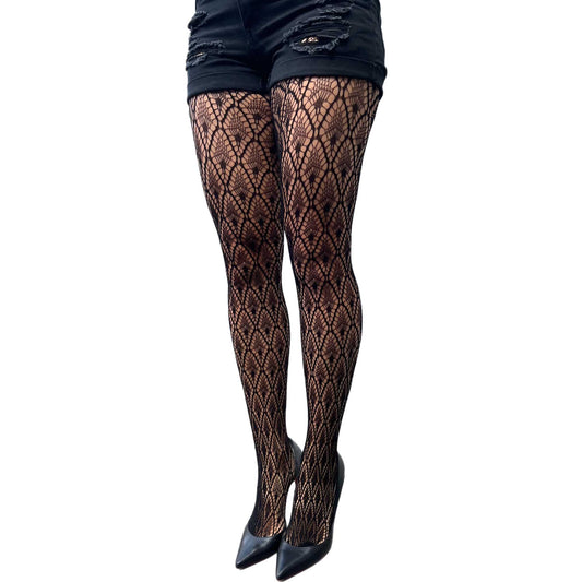 Black Peacock Feather Net Tights