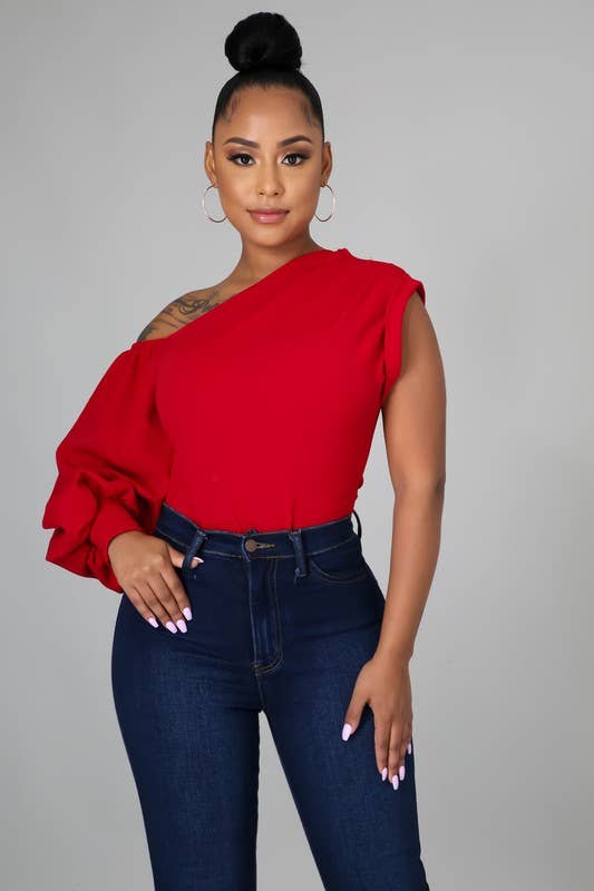 ONE SHOULDER PUFF SLEEVE TOP