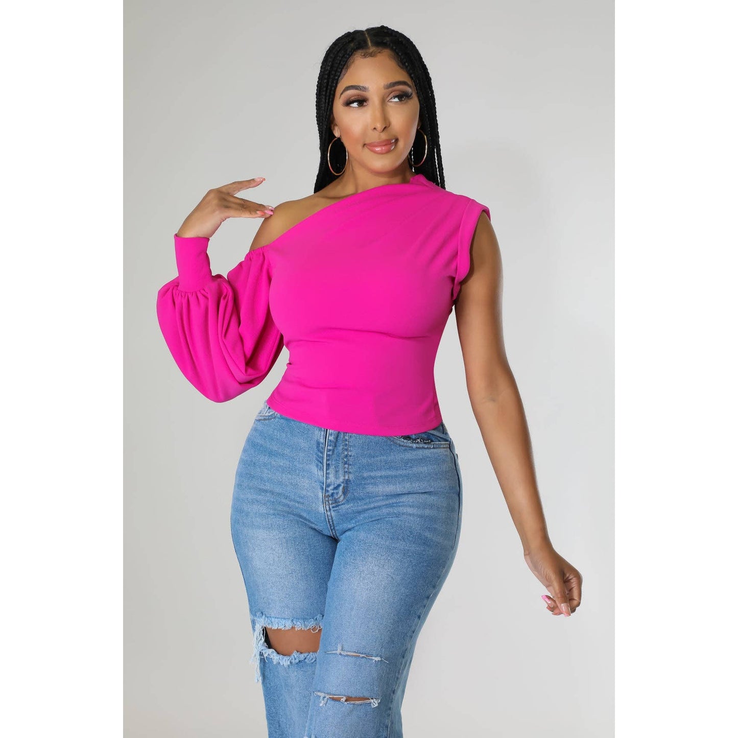 ONE SHOULDER PUFF SLEEVE TOP