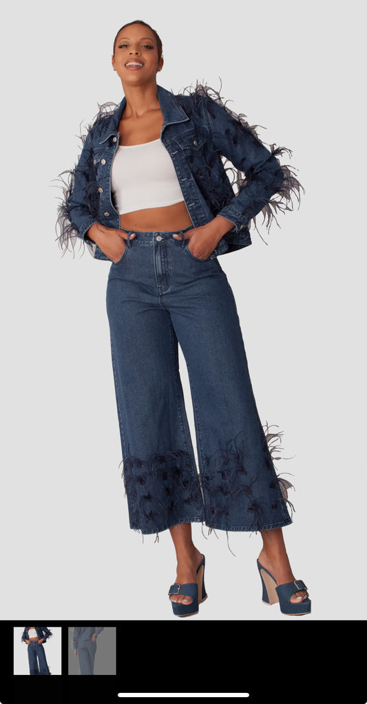 Denim Pants w/Feather details