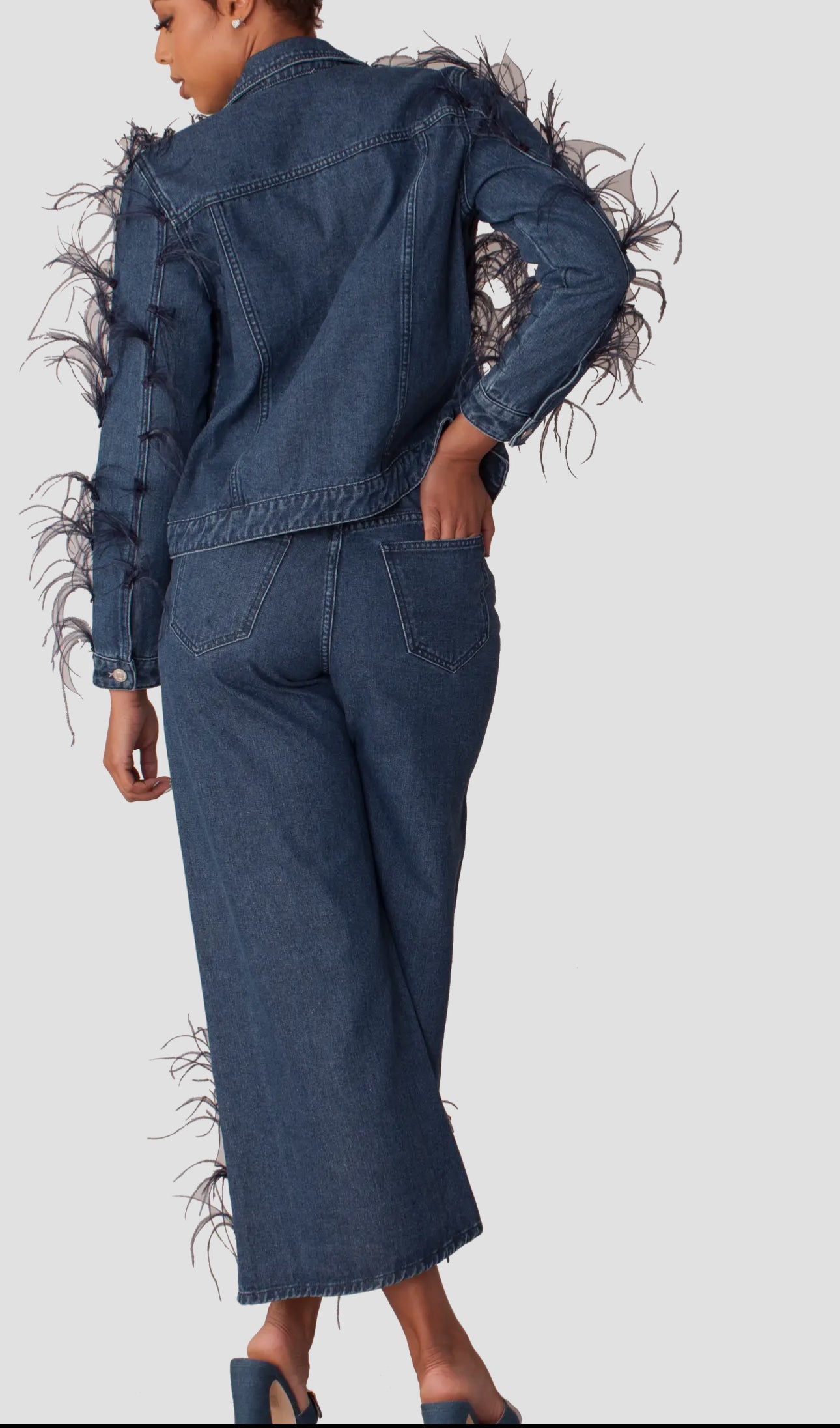 Denim Pants w/Feather details