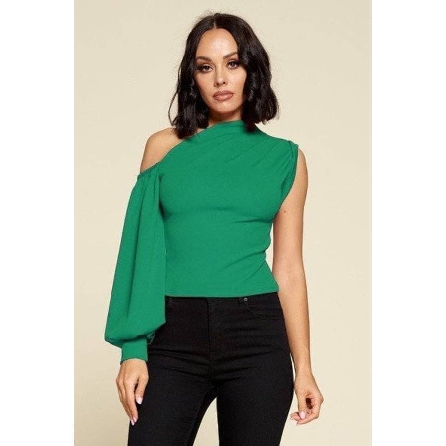 ONE SHOULDER PUFF SLEEVE TOP