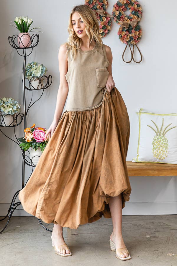 WASHED SLEEVELESS BALLOON SKIRT DRESS