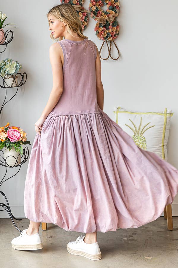 WASHED SLEEVELESS BALLOON SKIRT DRESS