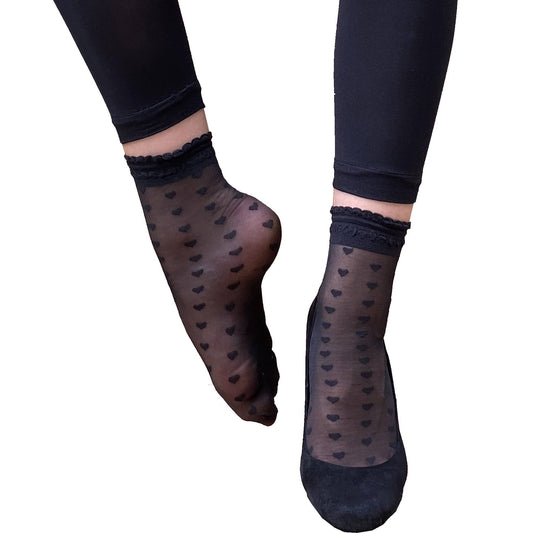 Black Ankle Socks Sheer Leopard for Women