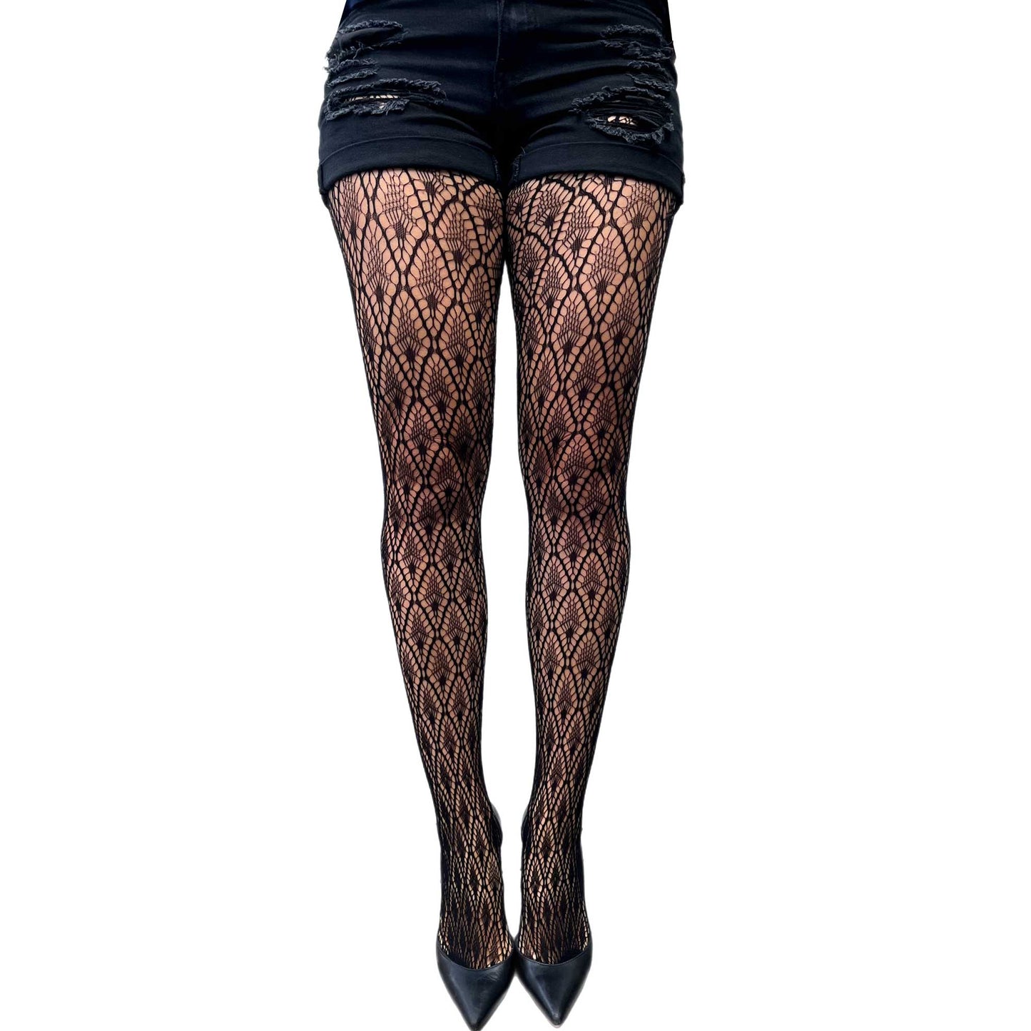 Black Peacock Feather Net Tights